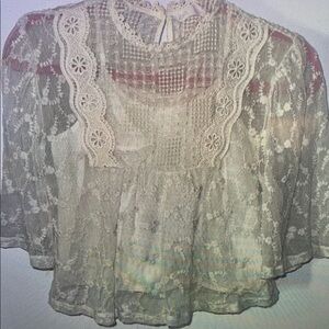 Lace Floral Kids Blouse - Cream
